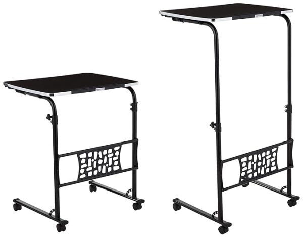 Basics Height Adjustable Laptop Table with Lockable Wheels | Alloy Steel | Black - Image 4