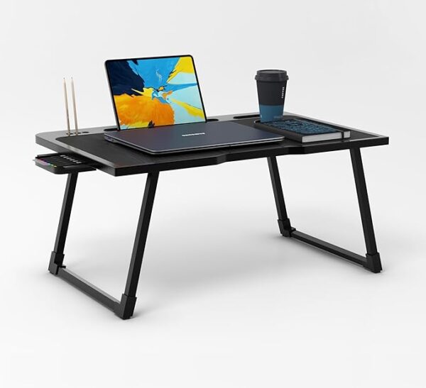 Cubiker Foldable Laptop Table with Cup Holder – Black (60x40x24 cm) - Image 4