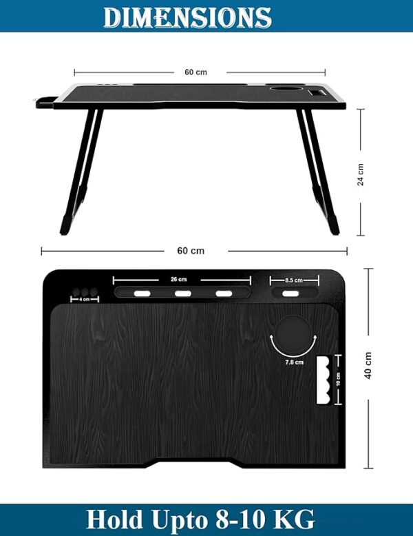Cubiker Foldable Laptop Table with Cup Holder – Black (60x40x24 cm) - Image 8