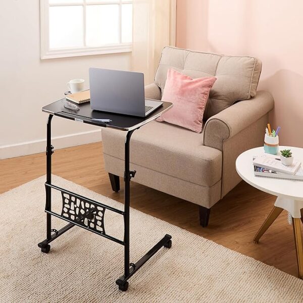 Basics Height Adjustable Laptop Table with Lockable Wheels | Alloy Steel | Black - Image 7